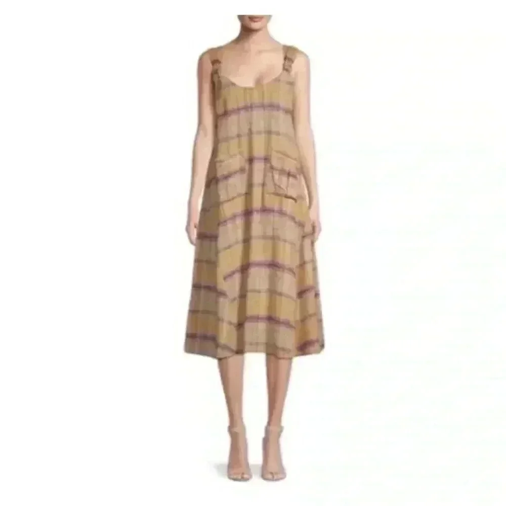 Free People Harper Striped Midi Dress Mustard Combo XS granolagirl cottage core